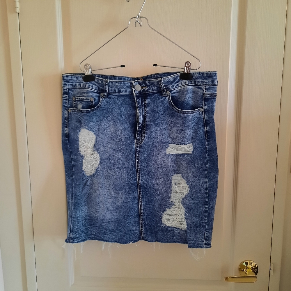 Love & Legend Acid Wash Distressed Jean Skirt